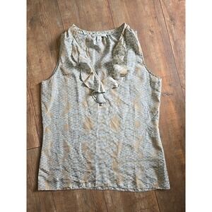 Banana Republic Womens Blouse Medium Sleeveless Ruffle Animal Print Tan